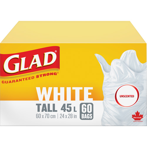 Tall 45L Unscented Garbage Bags, Regular, 24" W x 28" L, White Planification Entrepots Molloy