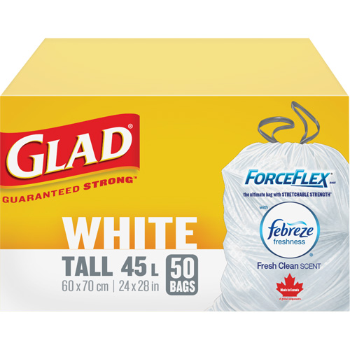 Tall 45L Febreze Garbage Bags, Regular, 24" W x 28" L, White Planification Entrepots Molloy