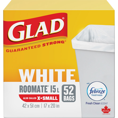 X-Small 15L Roommate Febreze Garbage Bags, Regular, 17" W x 20" L, White Planification Entrepots Molloy