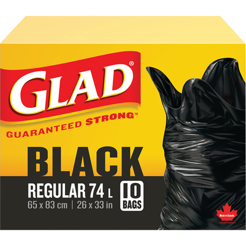 74L Garbage Bags, Regular, 26" W x 33" L, Black Planification Entrepots Molloy