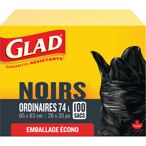 74L Garbage Bags, Regular, 26" W x 33" L, Black Planification Entrepots Molloy