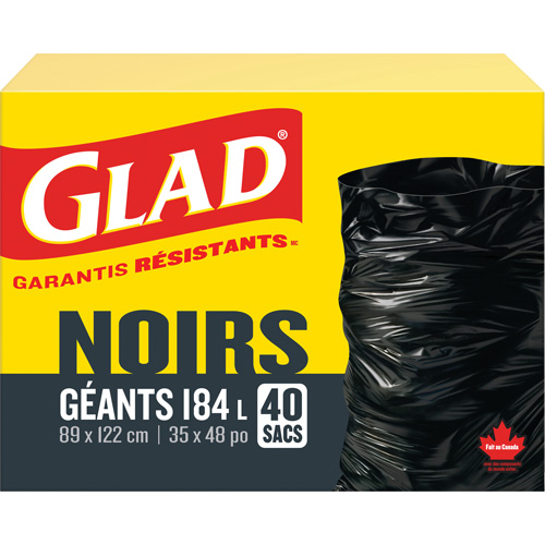 184L Garbage Bags, Regular, 35" W x 48" L, Black Planification Entrepots Molloy