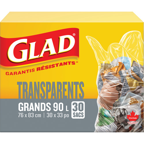 90L Garbage Bags, Regular, 30" W x 33" L, Clear Planification Entrepots Molloy