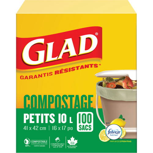 Small Compostable Bags, Regular, 17" L x 16" W, Brown, 10 L (3 Gal.) Capacity Planification Entrepots Molloy