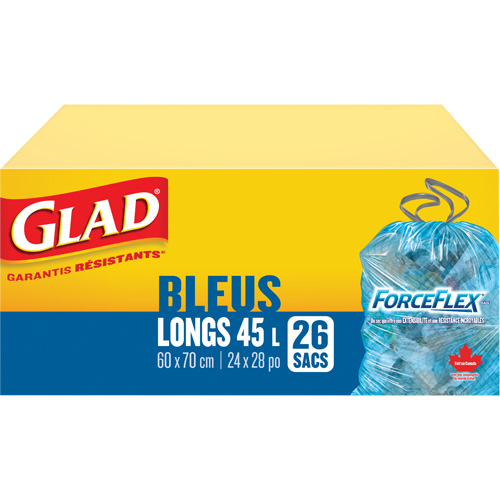 Sacs de recyclage 45 L, R&eacute;gulier, 24" la x 28" lo, Bleu Planification Entrepots Molloy