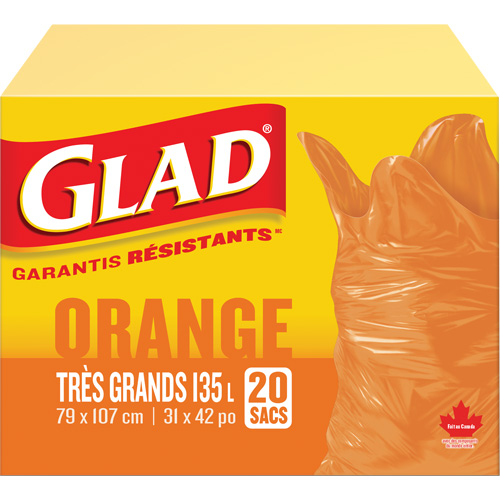 Sacs &agrave; ordures 135 L, R&eacute;gulier, 31" la x 42" lo, Orange Planification Entrepots Molloy
