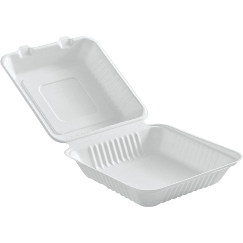 Compostable Hinged Food Containers, Bagasse, Square Planification Entrepots Molloy