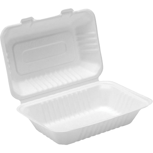 Compostable Hinged Food Containers, Bagasse, Rectangular Planification Entrepots Molloy