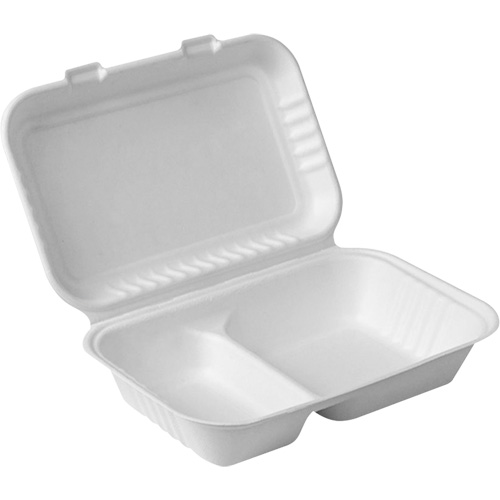 Contenants &agrave; charni&egrave;re pour nourriture compostable avec compartiments, Bagasse, Rectangulaire Planification Entrepots Molloy