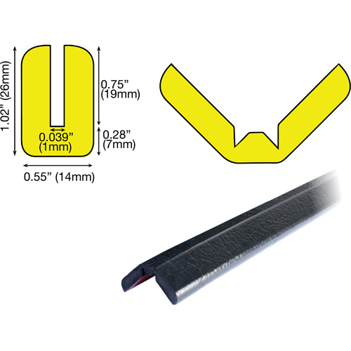 Butoir de protection de rebords mod&egrave;le W 1M, Longueur 3.25' Planification Entrepots Molloy