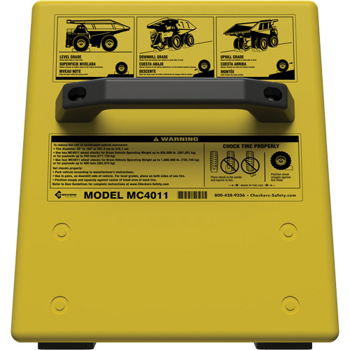 Checkers Safety Heavy-Duty Ultra Class Mining Wheel Chock without Bracket, HDPE, Yellow, 14-1/2" W x 17-1/2" D x 16" H Planification Entrepots Molloy