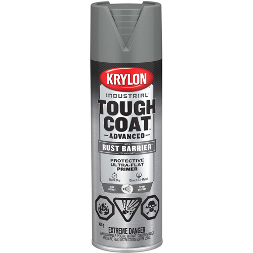Tough Coat&reg; Advanced Paint with Rust Barrier Technology, Grey Primer, Ultra-Flat, 425 g, Aerosol Can Planification Entrepots Molloy