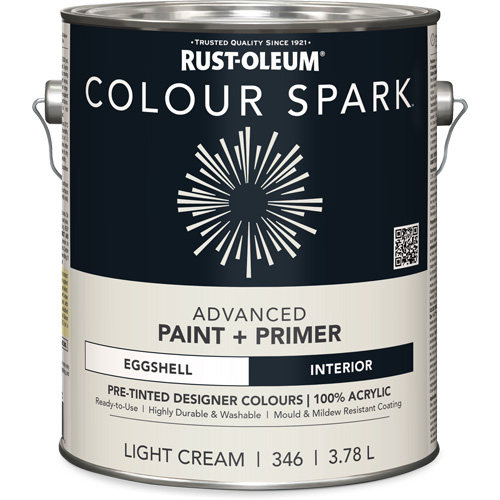 Peinture int&eacute;rieure pr&eacute;teint&eacute;e + appr&ecirc;t mural Colour Spark, Coton blanc, Semi-brillant, 3,78 L, Gallon Planification Entrepots Molloy