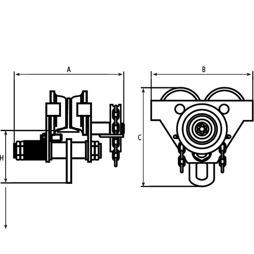 Adjustable Trolleys, 1000 lbs. (0.5 tons) Capacity, 2-11/16" - 5-1/4" Planification Entrepots Molloy