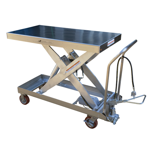 Table &eacute;l&eacute;vatrice &agrave; ciseaux hydraulique pneumatique, Acier inoxydable, 47-1/2" lo x 24" la, Cap. 2000 lb Planification Entrepots Molloy