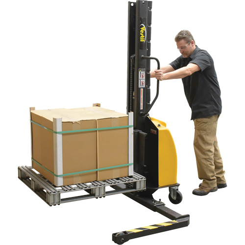 Narrow Mast Powered Lift Stacker, Electric Operated, 1000 lbs. Capacity, 63" Max Lift Planification Entrepots Molloy