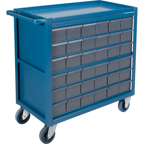 Chariot &agrave; tablette avec tiroir, 1200 lb Capacit&eacute;, Acier, 18" x la, 35" x ha, 36" p, Roues en Caoutchouc, Enti&egrave;rement soud&eacute;, 36 tirroirs Planification Entrepots Molloy