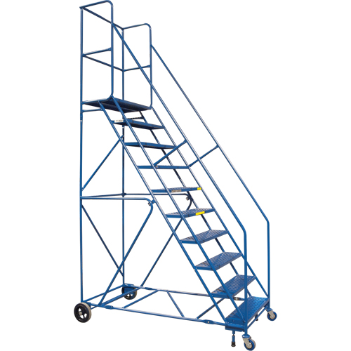CSA-Certified Rolling Step Ladder with Locking Step, 10 Steps, 30" Step Width, 89" Platform Height, Steel Planification Entrepots Molloy