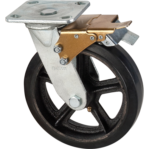 Roulette moul&eacute;, Pivotant avec frein, 8" (203,2 mm), Caoutchouc, 660 lb (299 kg) Planification Entrepots Molloy