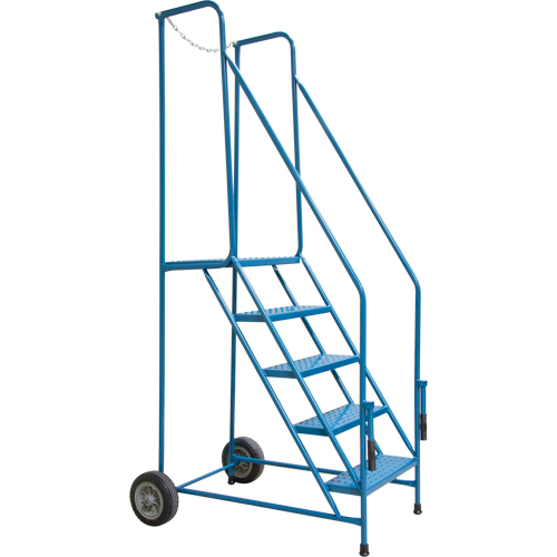 Escabeau roulant avec rails pour acc&egrave;s &agrave; une remorque, 4 marches, Largeur de la marche 22", Hauteur de la plateforme 37", Acier Planification Entrepots Molloy