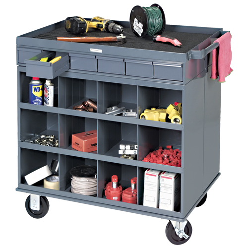 Heavy-Duty Two-Sided Mobile Work Station, 1200 lbs. Capacity, Steel, 34" x W, 34" x H, 24" D, All-Welded, 6 Drawers Planification Entrepots Molloy