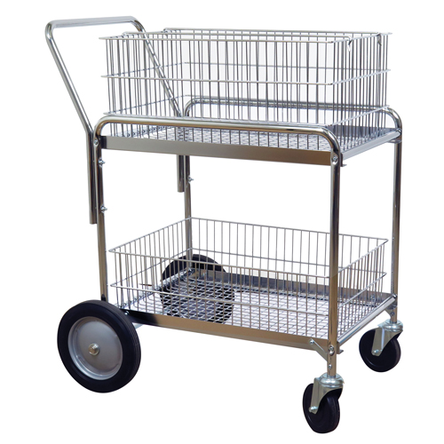Wire Mesh Office Mail Cart, 200 lbs. Capacity, Chrome, 23-3/4" D x 33-1/2" L x 38-1/4" H, Chrome Plated Planification Entrepots Molloy