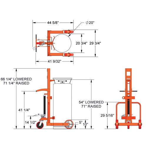 Grand chariot hydraulique HLCC pour bouteille de gaz liquide, Roues Polyur&eacute;thane, Base de 20" la x 20" p, 1000 lb Planification Entrepots Molloy