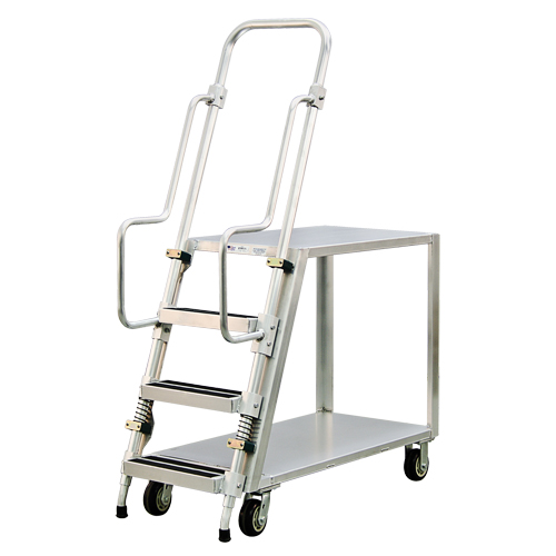 Aluminum Stock Picking Ladder Cart, Aluminum, 22" W x 51-1/2" D, 2 Shelves, 800 lbs. Capacity Planification Entrepots Molloy