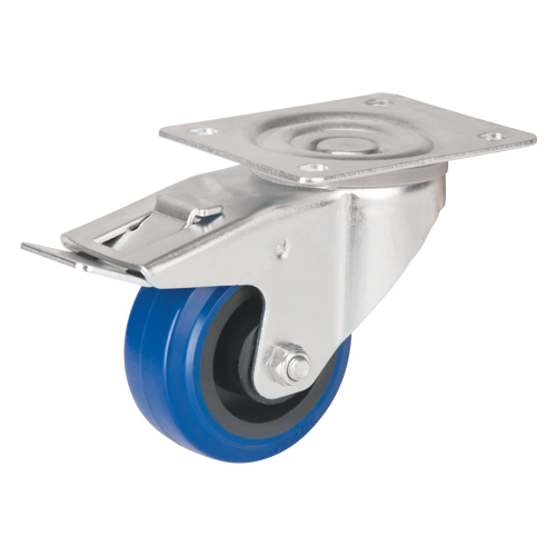 Blue Caster, Swivel with Brake, 3" (76 mm), Rubber, 285 lbs. (129 kg.) Planification Entrepots Molloy