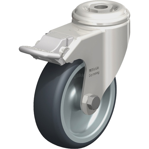 Roulette en &eacute;lastom&egrave;re thermoplastique acier inoxydable, Pivotant avec frein, Diam&egrave;tre 4" (102 mm), Capacit&eacute; 240 lb (108 kg) Planification Entrepots Molloy