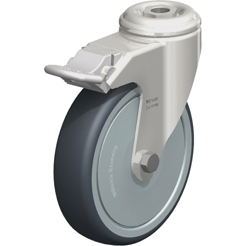 Roulette en &eacute;lastom&egrave;re thermoplastique acier inoxydable, Pivotant avec frein, Diam&egrave;tre 5" (127 mm), Capacit&eacute; 265 lb (120 kg) Planification Entrepots Molloy