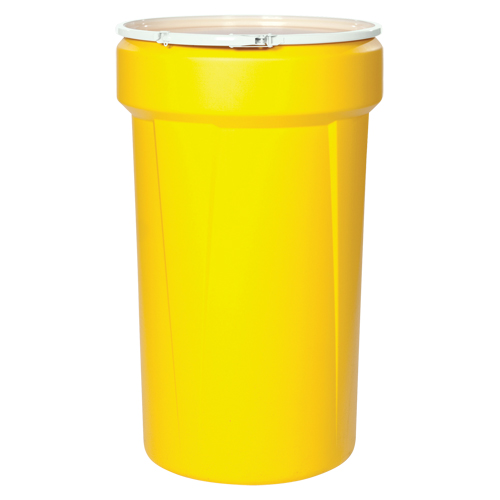 Baril emboîtable en poly&eacute;thyl&egrave;ne, 55 gal. US (45 gal. imp.), Dessus ouvert, Jaune Planification Entrepots Molloy