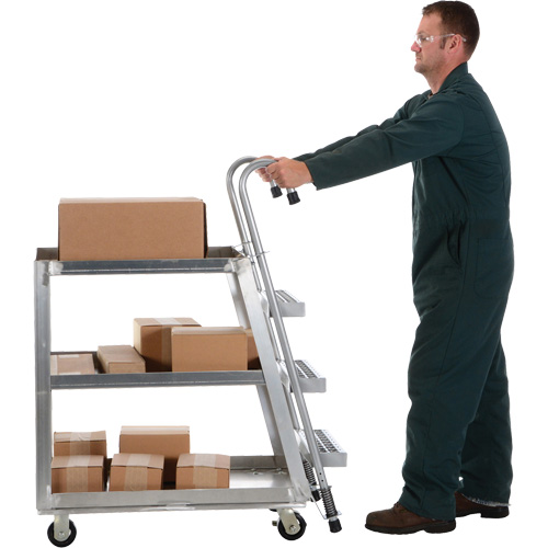 Chariot de pr&eacute;l&egrave;vement de stock, Aluminium, 21-7/8" la x 40" p, 3 tablettes, Capacit&eacute; 660 lb Planification Entrepots Molloy