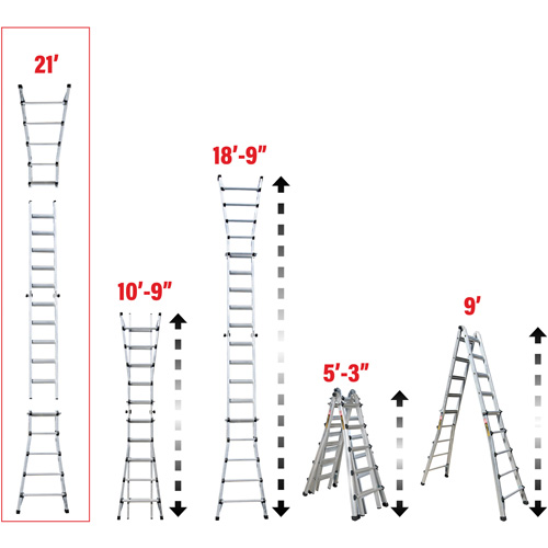 Telescoping Multi-Position Ladder, Aluminum, 300 lbs., CSA Grade 1A Planification Entrepots Molloy
