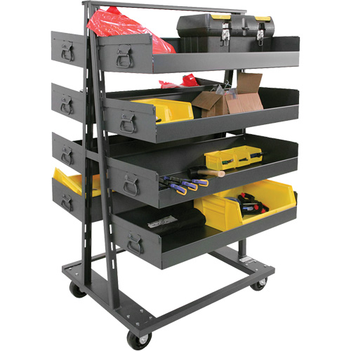 Double-Sided Heavy Duty A-Frame Cart with 8 Large Lipped Trays, 38" x 30" x 63", 2500 lbs. Capacity Planification Entrepots Molloy