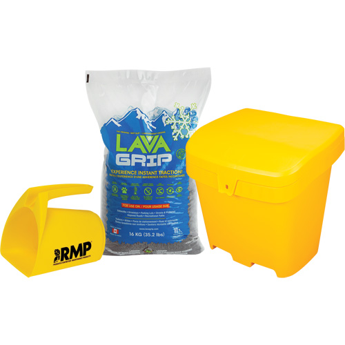 LavaGrip Traction-Aid Kit with 77 Bags, Container Size 35.3 lbs. (16 kg), Bag Planification Entrepots Molloy
