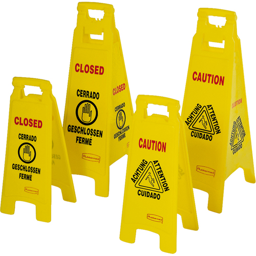 Wet Floor Safety Signs, Quadrilingual with Pictogram Planification Entrepots Molloy