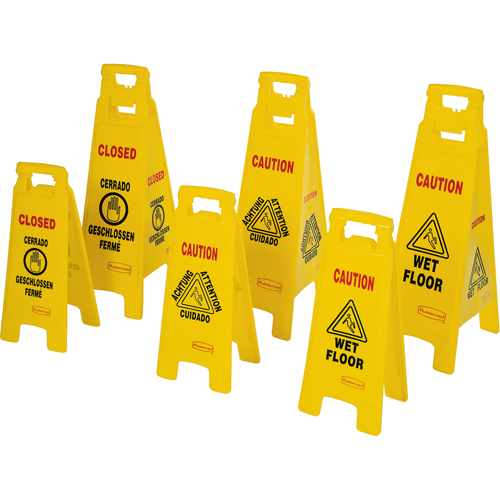Wet Floor Safety Signs, Quadrilingual with Pictogram Planification Entrepots Molloy