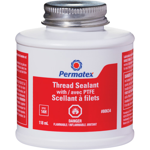 Thread Sealant with PTFE, Brush Top Bottle, 118 ml, -54°C - 150°C/-65°F - 300°F Planification Entrepots Molloy