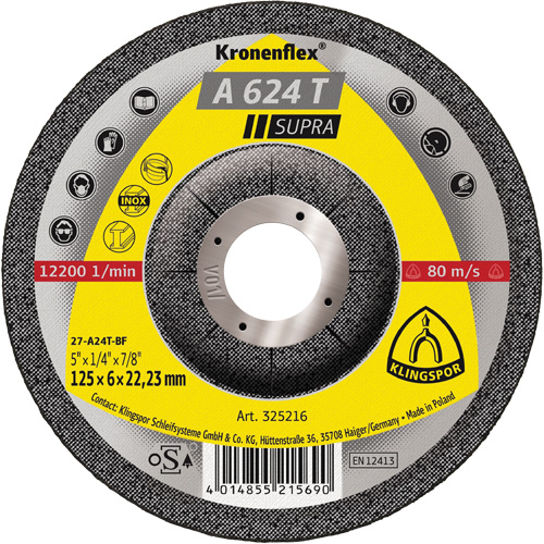 Disque de meulage A 624 T Supra Kronenflex, 5" x 1/4", Arbre 7/8" Planification Entrepots Molloy