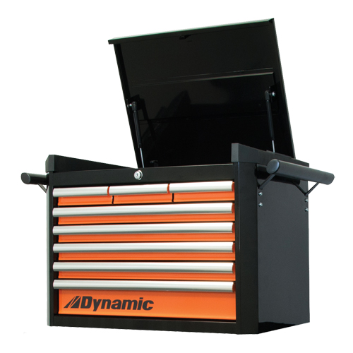 Top Tool Chest, 28" W, 8 Drawers, Black/Orange Planification Entrepots Molloy