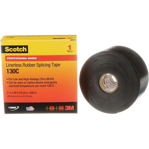 Scotch&reg; Professional Grade Linerless Rubber Splicing Tape, 50.8 mm (2") W x 9 m (30') L, 30 mils, Black Planification Entrepots Molloy