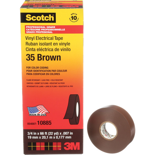 Scotch&reg; Vinyl Colour Coding Electrical Tape, 19 mm (3/4") W x 20 m (66') L, 7 mils, Brown Planification Entrepots Molloy