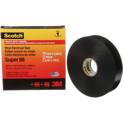 Scotch&reg; Super 88 Professional-Grade  Electrical Tape, 19 mm (3/4") W x 32.9 m (108') L, 8.5 mils, Black Planification Entrepots Molloy