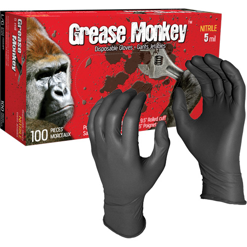 Gants jetables Grease Monkey, Grand, Nitrile, 5 mils, Sans poudre, Noir Planification Entrepots Molloy