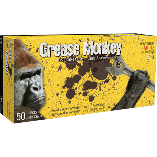 Gants Grease Monkey, Grand, Nitrile, 8 mils, Sans poudre, Noir Planification Entrepots Molloy