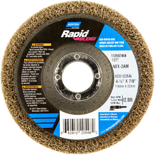 DISQUE FINITION RAPIDE 4 1/2X7/8 NEX-2AM MOY, 4-1/2" dia., Grain Moyen, Oxyde d'aluminium Planification Entrepots Molloy
