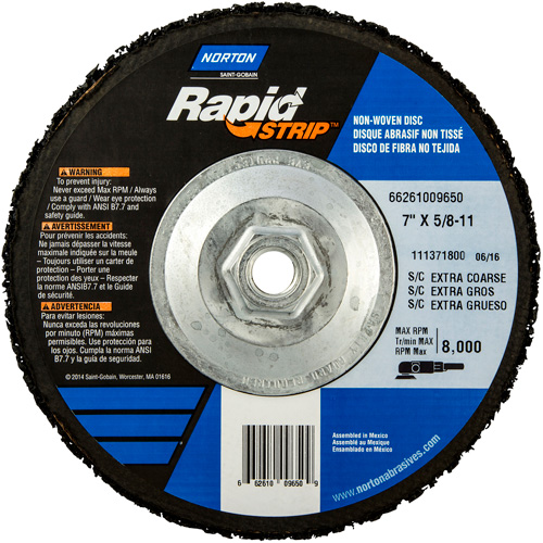 Disques &agrave; moyeu d&eacute;port&eacute; non tiss&eacute;s pour d&eacute;capage rapide Bear-Tex, 7" dia., Grain Extra grossier, Carbure de silicium Planification Entrepots Molloy