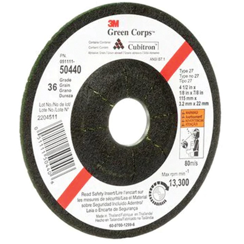 Meule flexible Green Corps, 4-1/2" x 1/8", Arbre 7/8", C&eacute;ramique, Type 27 Planification Entrepots Molloy