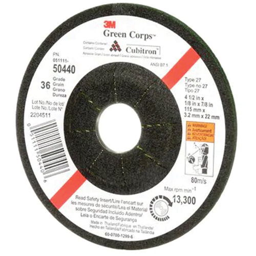 Meule flexible Green Corps, 4-1/2" x 1/8", Arbre 7/8", C&eacute;ramique, Type 27 Planification Entrepots Molloy